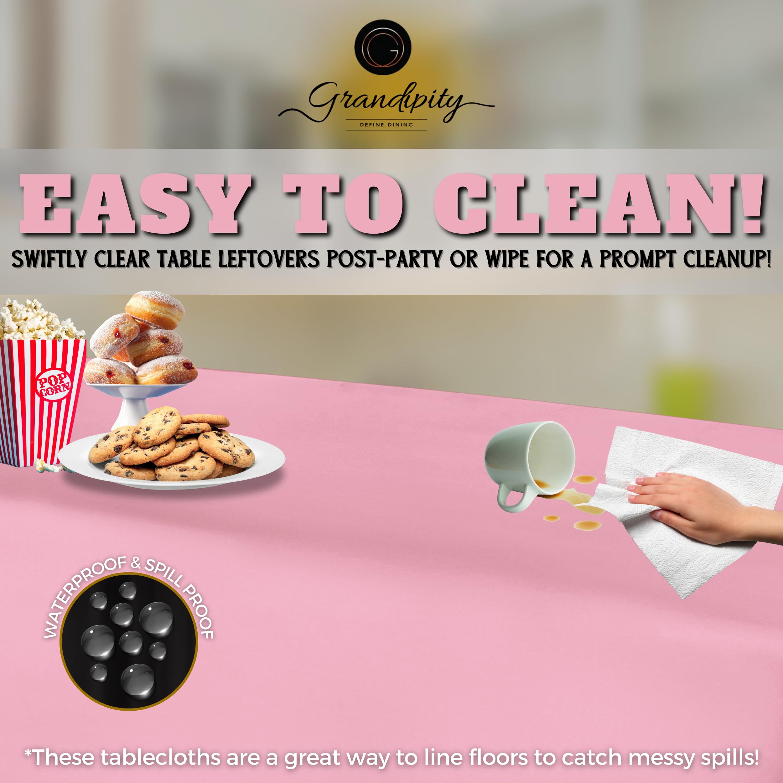 Grandipity Pink Plastic Table Cloth Disposable (6 Pk) 54In X 108In Plastic Tablecloths For Rectangle Tables - Premium Party Tabl